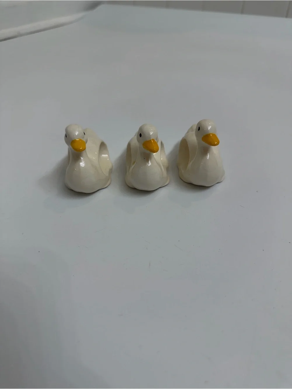 Set of 3 Ceramic Duck Napkin Rings White Yellow Cottagecore Table Decor